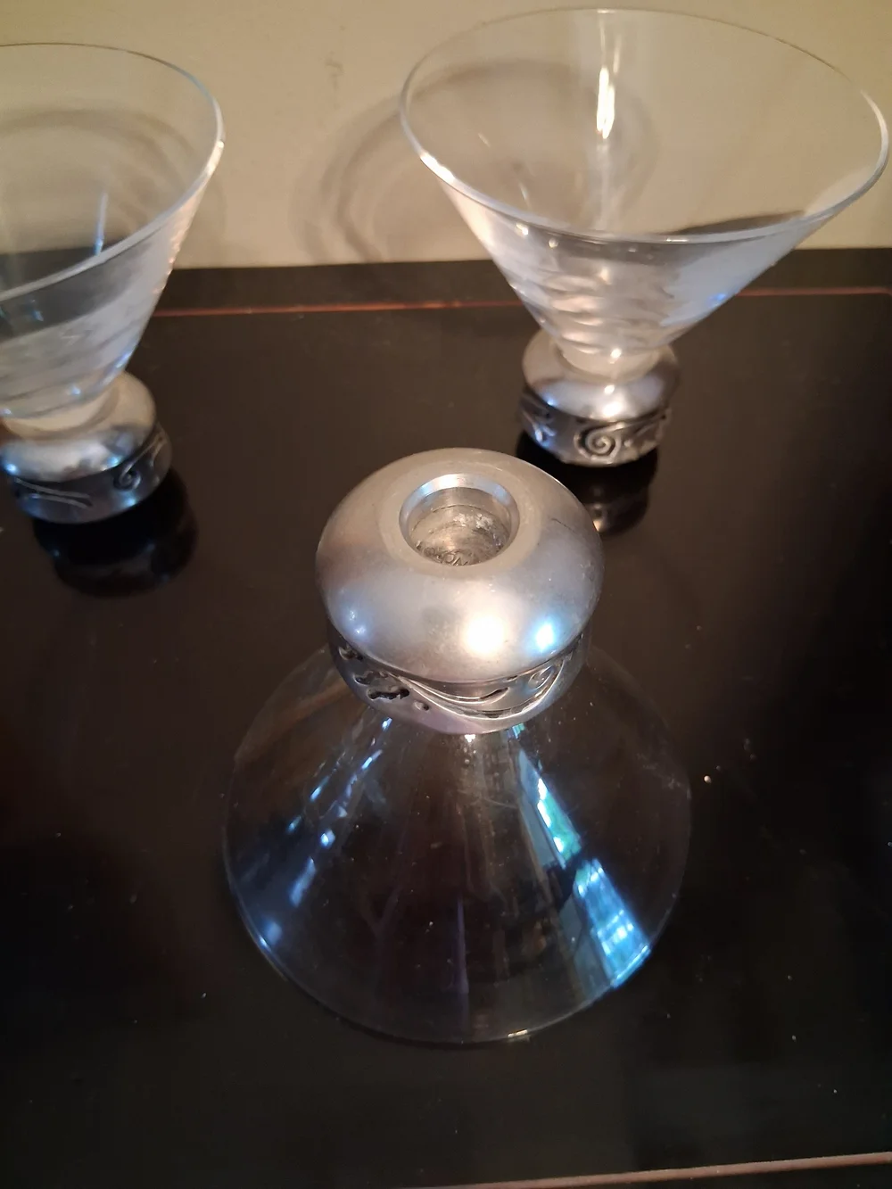 Lenox Clear Glass Martini Coupes with Silver-Tone Decorative Bases (Set of 4)